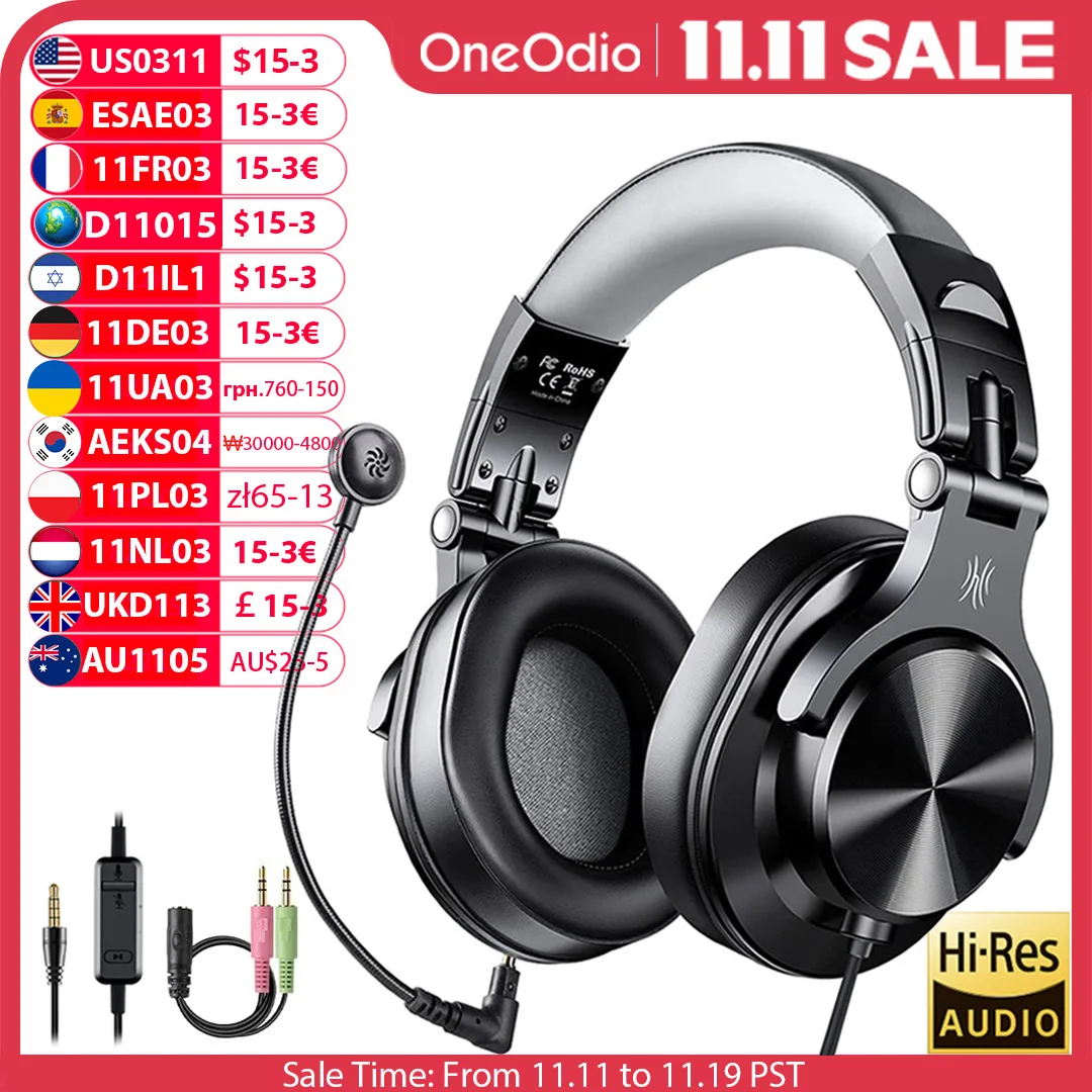 Oneodio A71D cuffie da gioco cablate Gamer cuffie da gioco Over-Ear da 3.5mm con microfono staccabile per PC Computer PS4 Xbox