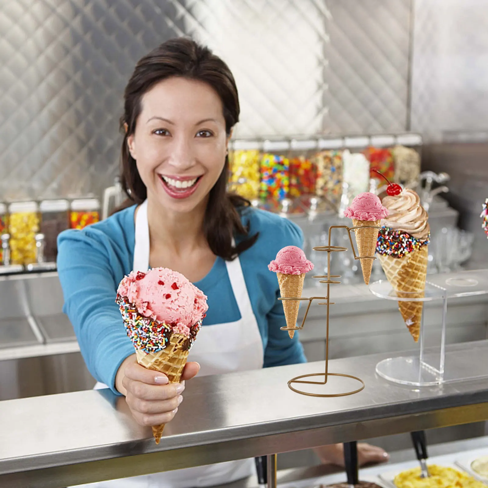 1 قطعة منظم المخروط الحلو مادة ممتازة حامل عرض الآيس كريم رف تخزين مستقر للمنزل مخبز متجر طاولة الحفلات #3