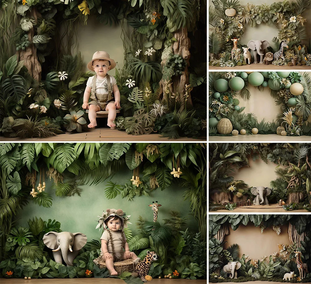 Mehofond Photography Background Tropical Jungle Safari Animals Kids Birthday Cake Smash Portrait Decor Backdrop Photo Studio