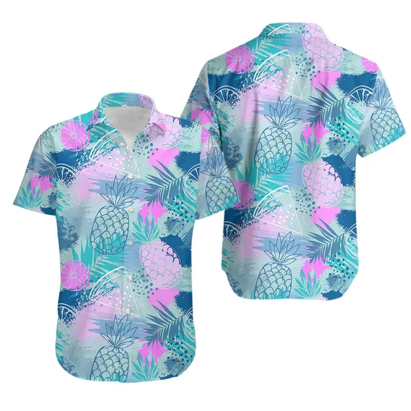 New Hawaii Shirts For Men Pineapple Pinting Fruit Beach Shirts Summer Popular Quick Dry Tops Mens Clothing Women Loose Shirt