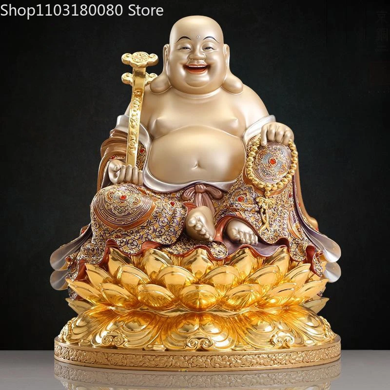 

Exquisite Brass Copper Painted Cloisonne Enamel happy Maitreya buddha statue big belly happy smile Buddha sculpture Home Decor