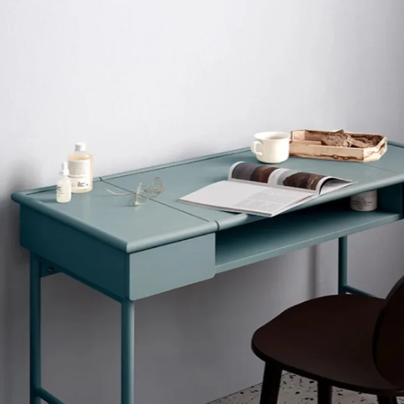 Minimal light luxury makeup mirror, cream solid wood Nordic simple dresser
