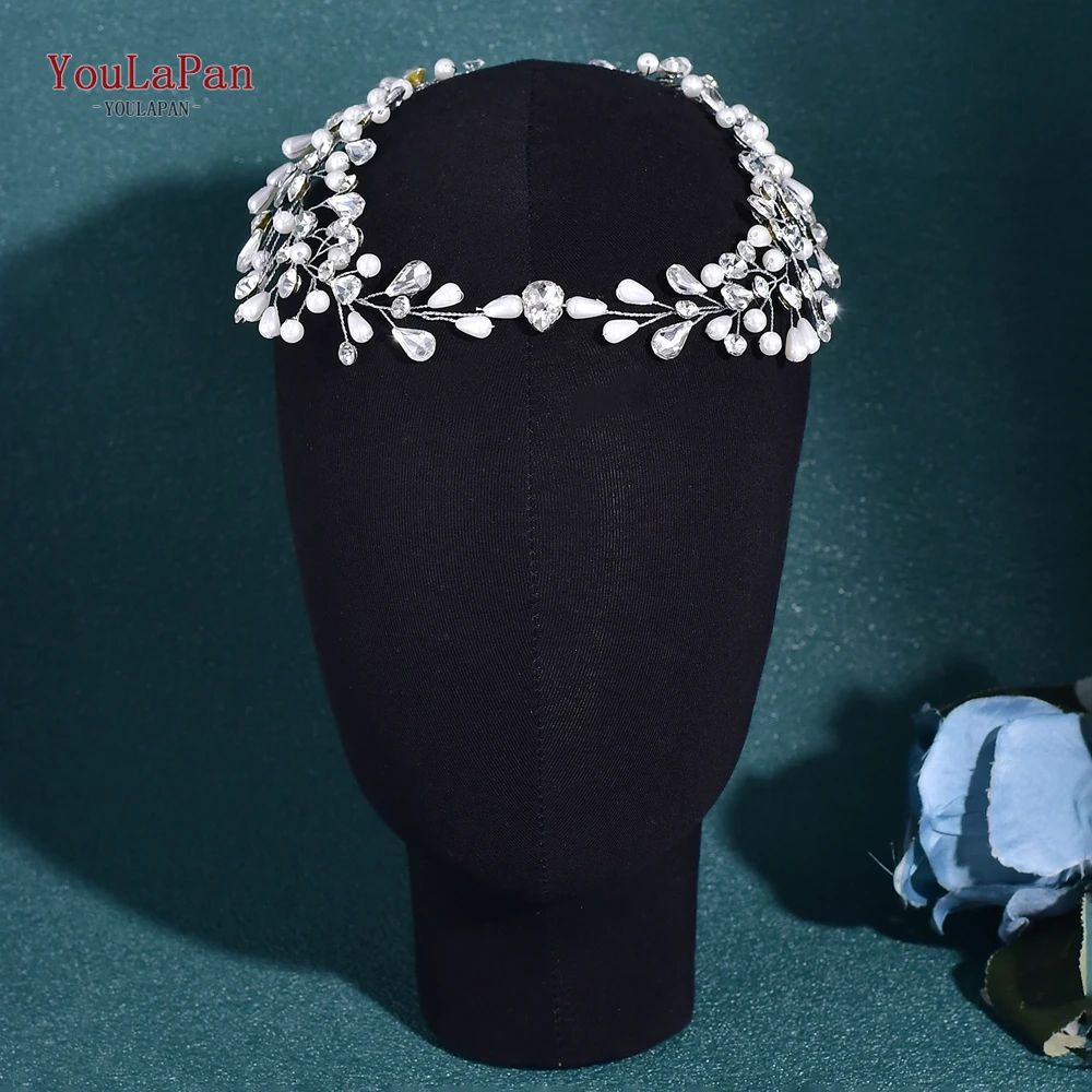 YouLaPan Bride Artificial Pearl Headband Handmade Water Droplets Wearing Forehead Headwear Women Bridesmaid Headpieces HP835