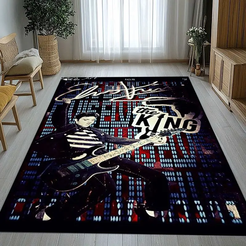 Vintage E-Elvis Graceland Rock 'n' Roll Soft Non-Slip Area Rug for Living Room,Bedroom Playroom Carpet Mat for Sofa,Home Decor