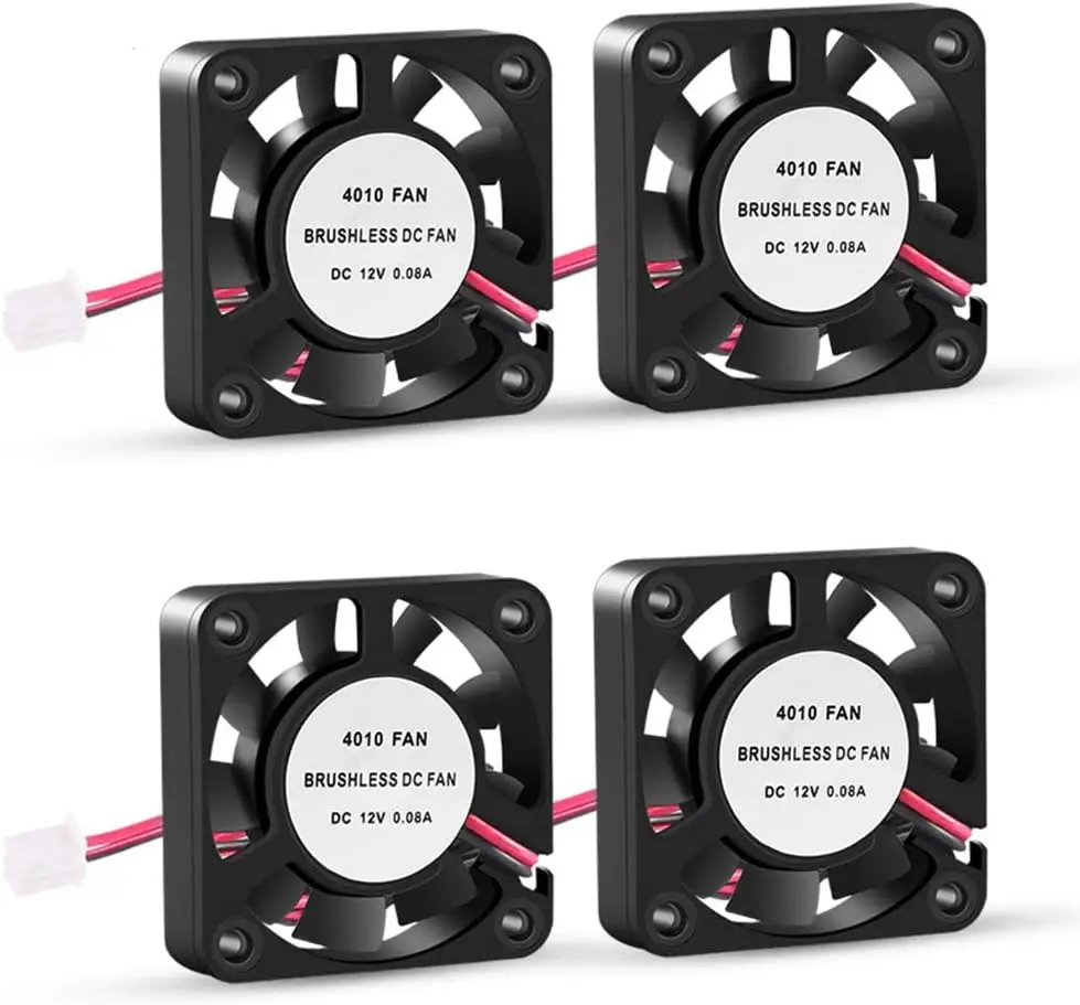 

4PCS 3D Printer Cooling Fan 40mmx40mmx10mm Oil Bearing Blower Fan DC 12V Brushless Cooling Fan with 2 Pin Terminal for Hotend