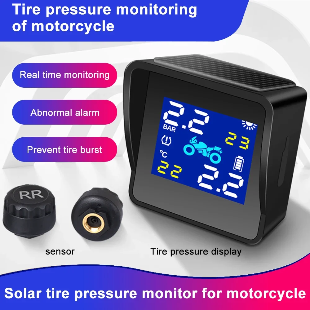 Motorcycle TPMS Tire Tyre Pressure Monitoring Alarm System Solar Charging High-precision Tire Pressure Monitoring With 2 Sensors