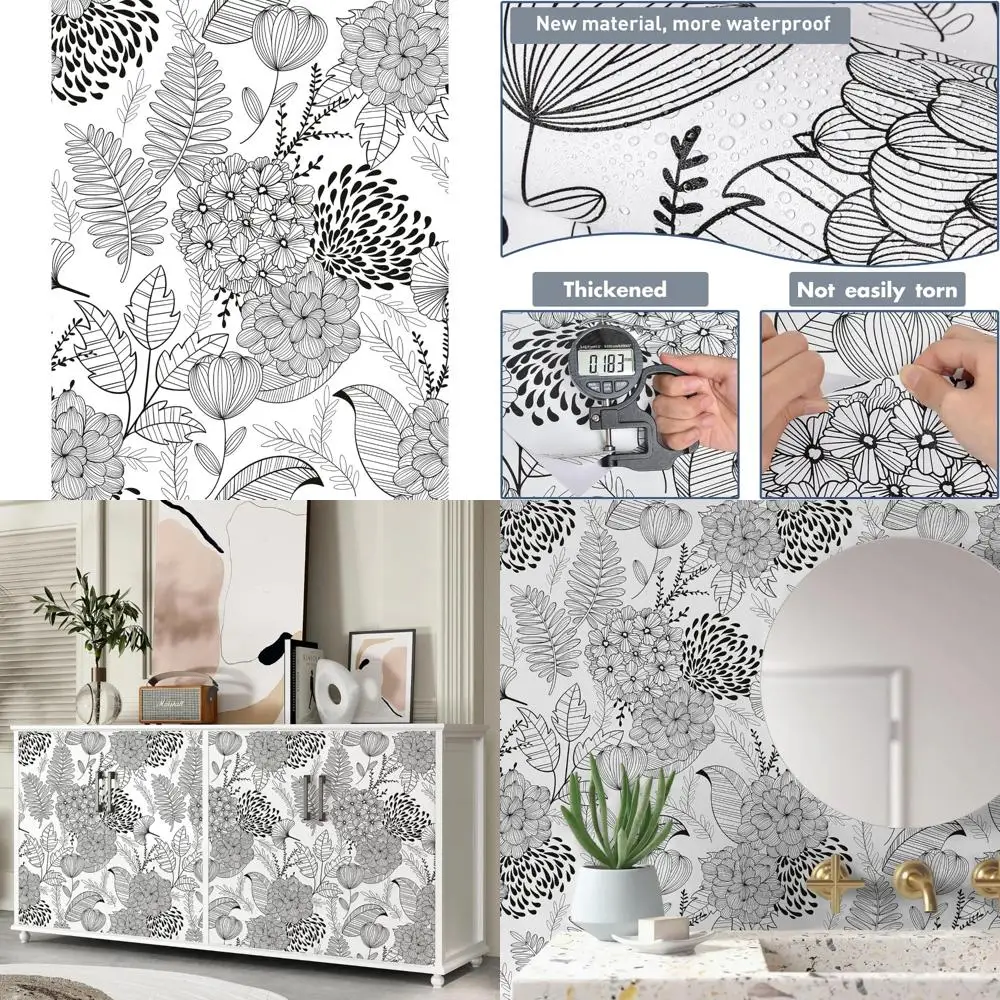 ورق جدران قابل للتقشير واللصق على شكل أوراق زهور بوهو عتيقة لخزائن وأدراج الحمام، مقاس كبير، نمط ورق اتصال