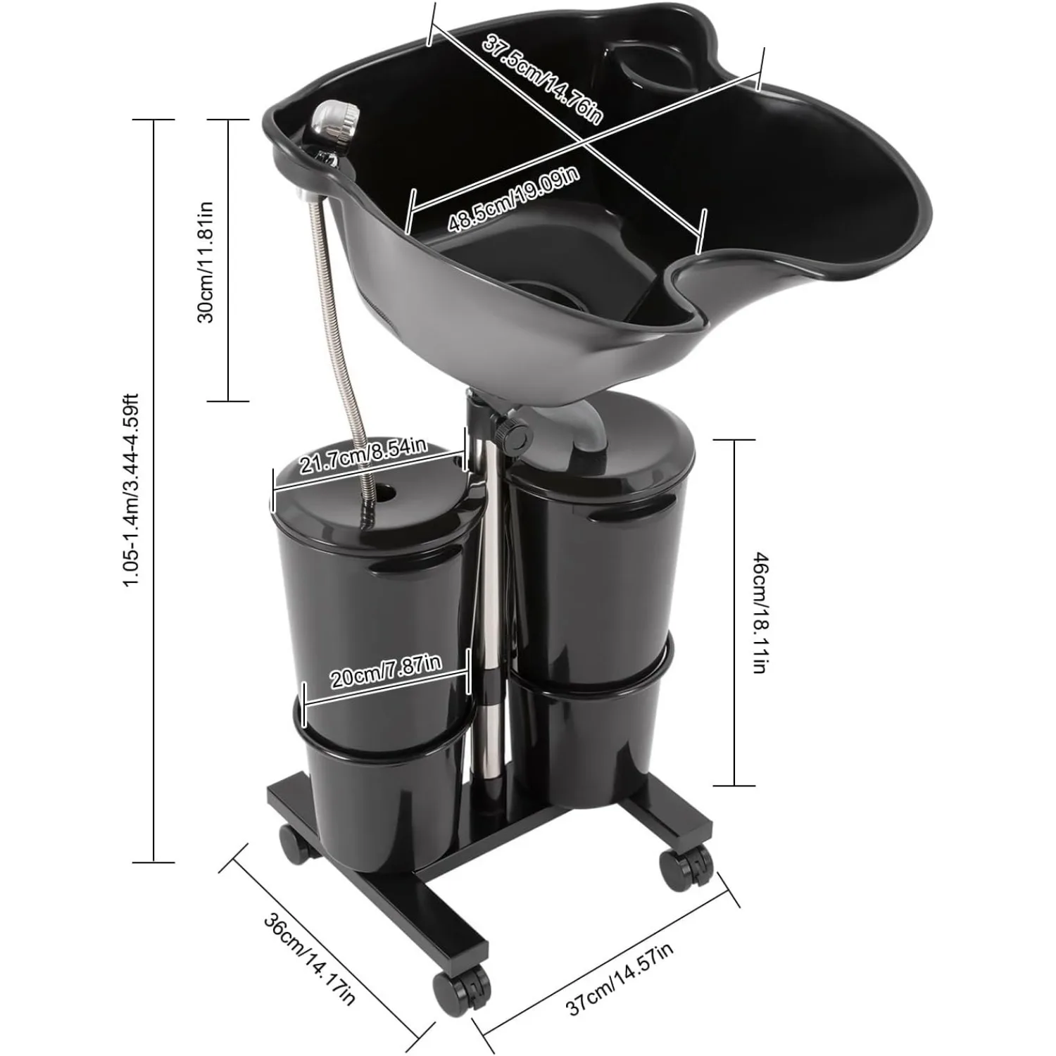 وعاء شامبو كهربائي محمول، ارتفاع قابل للتعديل، مع مضخة كهربائية لغسل الشعر في الصالونات/المنزل، مخزون أمريكي