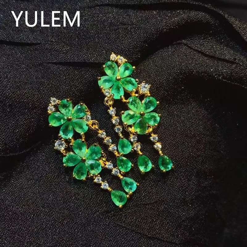 

Natural Emerald Earrings Studs Earrings 925 Sterling Silver Women's High Charm Jewelry Colombian Emeralds