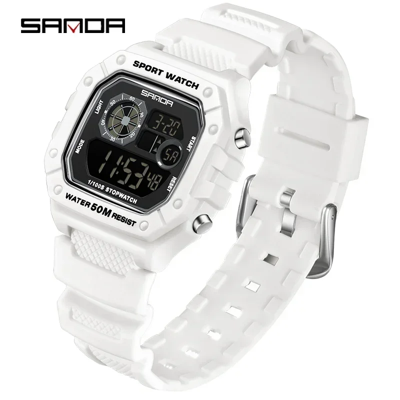 SANDA SD2202 Orologio digitale da uomo Esercito militare Sport Orologio da polso elettronico Cronometro a LED di lusso Orologio impermeabile