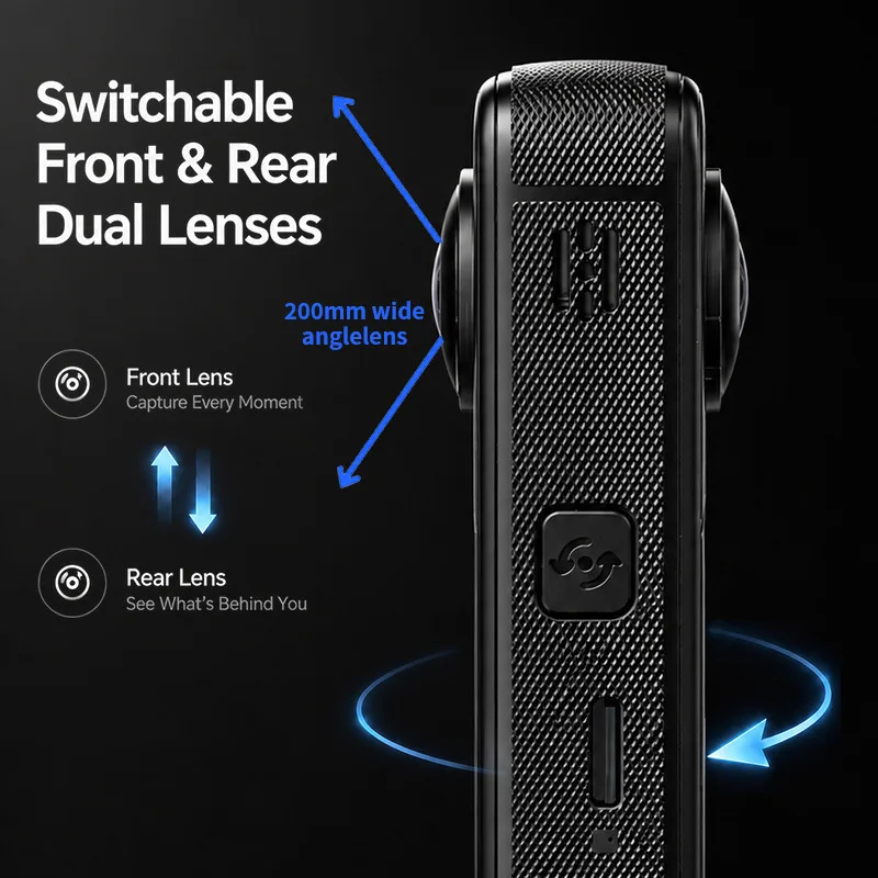 4K Panoramic Action Camera – 200° Ultra-Wide Lens, Front/Rear Dual Cameras, 2.0