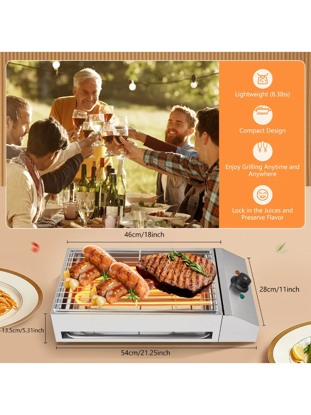 Electric Barbecue Grill with Adjustable Temperature Control