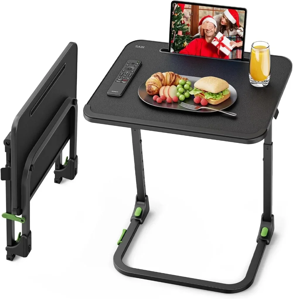 

Foldable TV Tray Table, Height & Tilt Adjustable, Sturdy Portable Desk for Eating Working Crafting