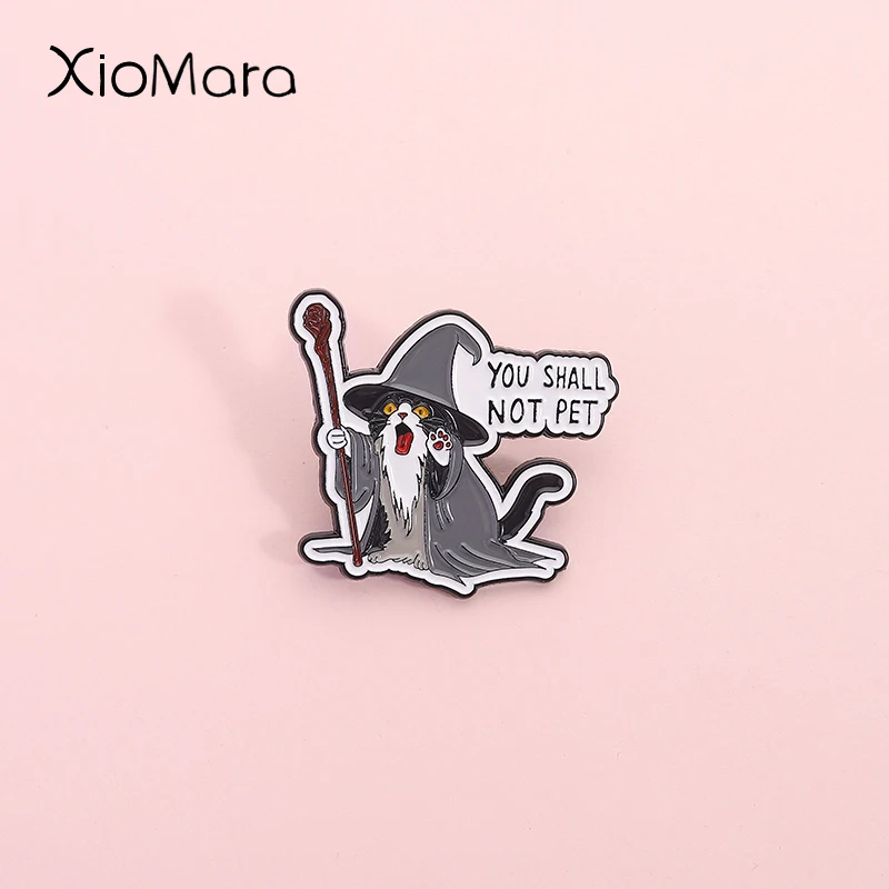 You Shall Not Pet Enamel Pin Angry Black Cat Wearing Wizard Hat Cat Brooch Lapel Backpack Badge Funny Custom Jewelry Friend Gift