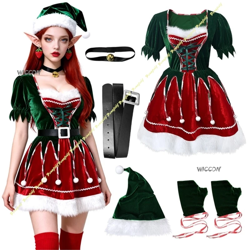 Cosplay Costumes Christmas Fairy Dress Party Green Role-playing Uniform Halloween Sexy Girls Suit Women Red Green Hat Cute Stage