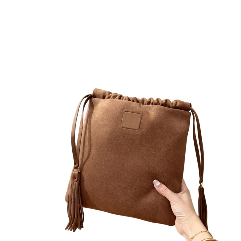 Niche Design Retro Suede Tassel Tote Bag Drawstring New Simple Classic Fashion All-match Handbag Vintage Casual Underarm Bag