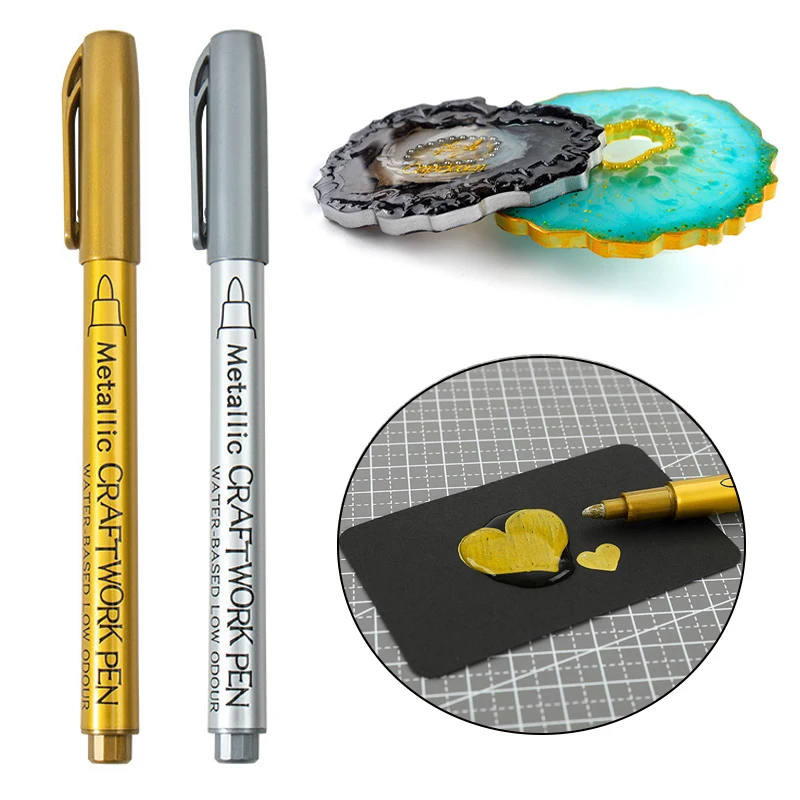 2/4PCS Metallic Waterproof Permanent Marker Pens for DIY Epoxy Resin Mold Gold Silver Color Drawing Supplies Craft Marker Pen