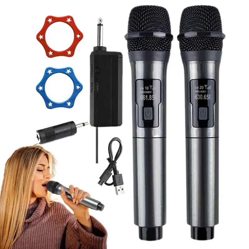 

Two Karaoke Microphones With Recievr Cordless Handheld Wireless Plug And Play Rechargeable Professional Microphone For Parties