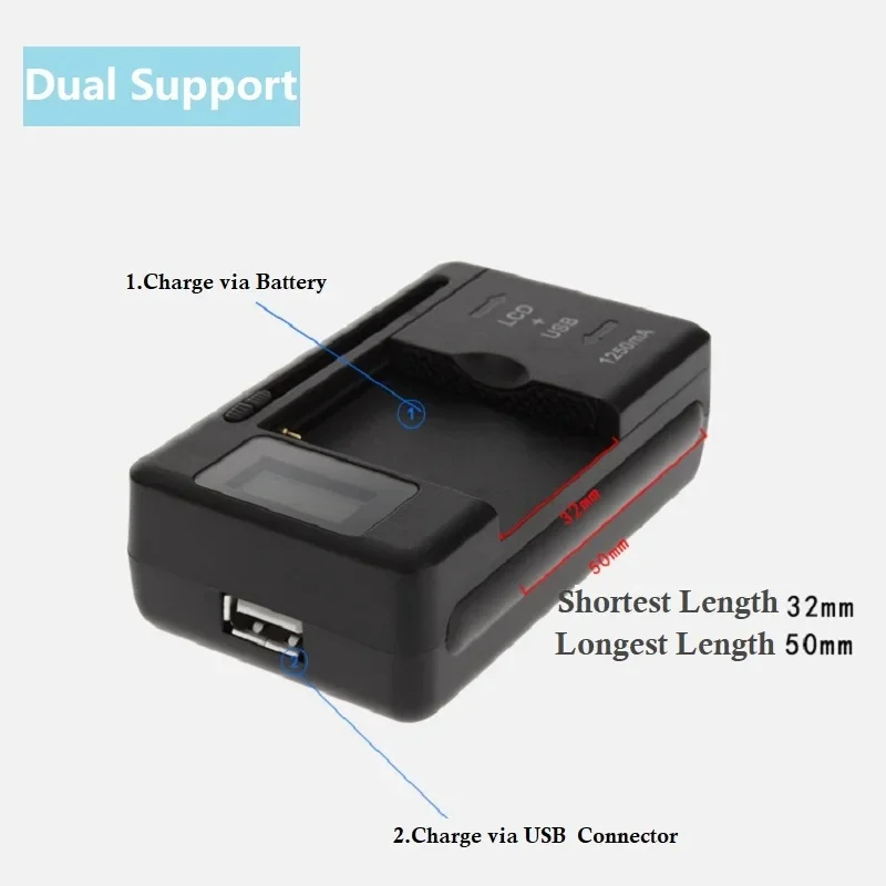 2024 Universal Mobile Battery Charger LCD Indicator Screen For Cell Phones With USB-Port Charger For Most Lithium-Ion Batteries