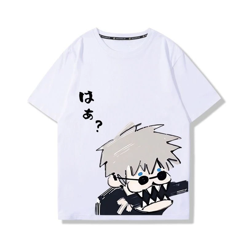 Camiseta de manga corta periférica de anime Gojo Satoru 2D dibujada a mano – Camiseta de algodón pesado