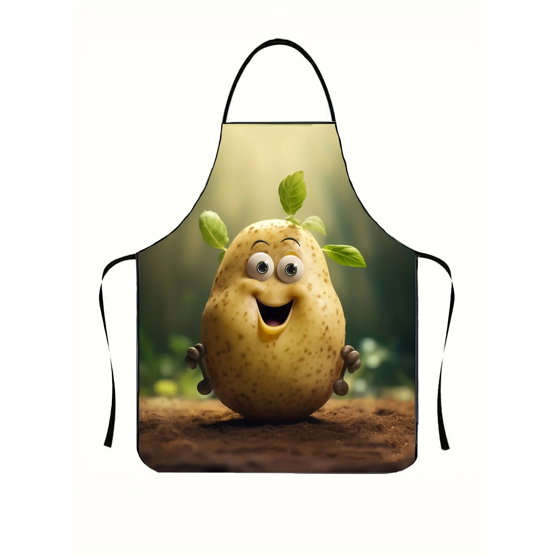 1pc of Cartoon Potato Design Apron, Made from 100% Polyester, Featuring a Relaxed Fit with a Tie at The Back, Crafted from Non-S