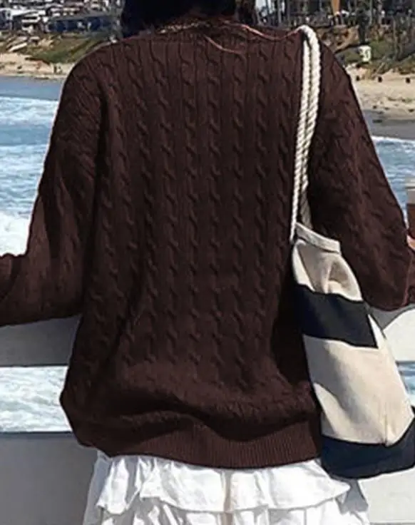 سترة نسائية 2025 خريف شتاء عادية متعددة الاستخدامات بأكمام طويلة معطف صوفي سترة عصرية مريحة عتيقة #6