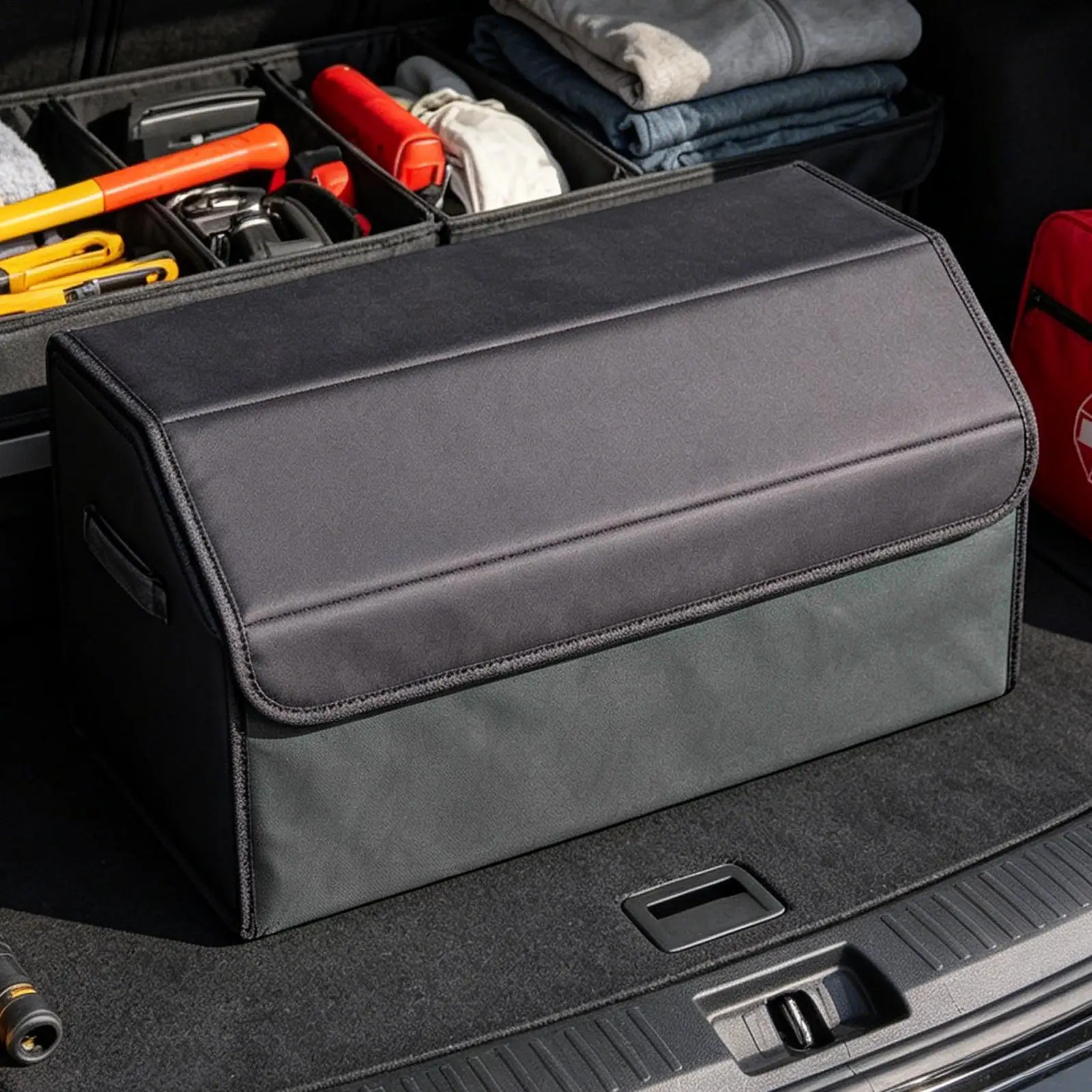 Car Trunk Storage PU Leather Case Magnetic Closure Folding Trunk Car Organizer For Truck Camping Travel Road Trip Cargo Grocery