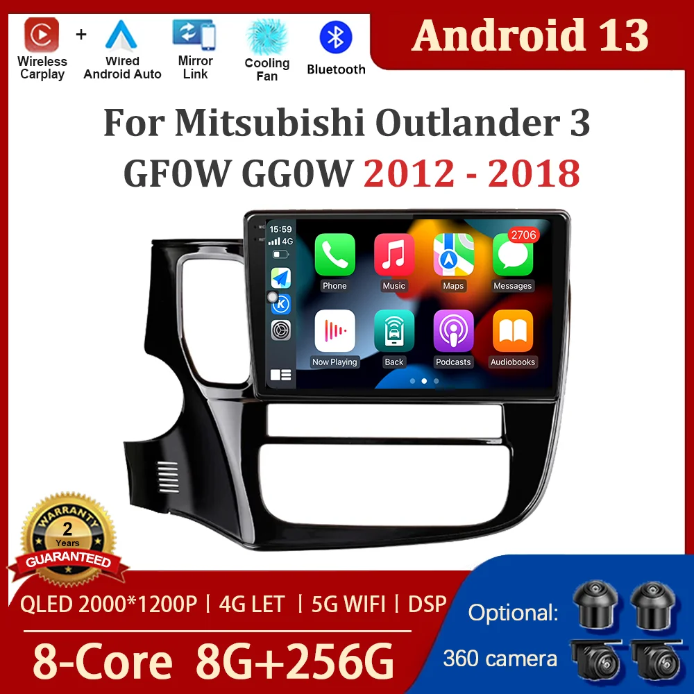 

Car Multimedia Player Auto Radio For Mitsubishi Outlander 3 GF0W GG0W 2012 - 2018 Navigation Screen Android 13 BT DSP 4G Carplay