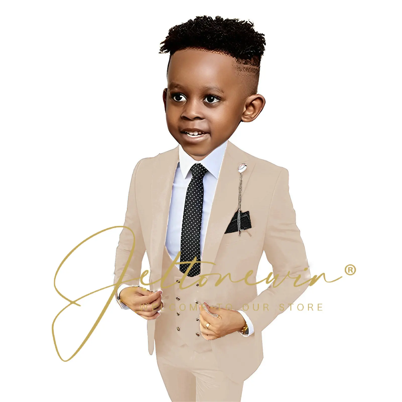 

Casual Beige Suit For Kids Children Attire Wedding Blazer Formal Wear Birthday Party Boy Suits costume enfant garçon mariage