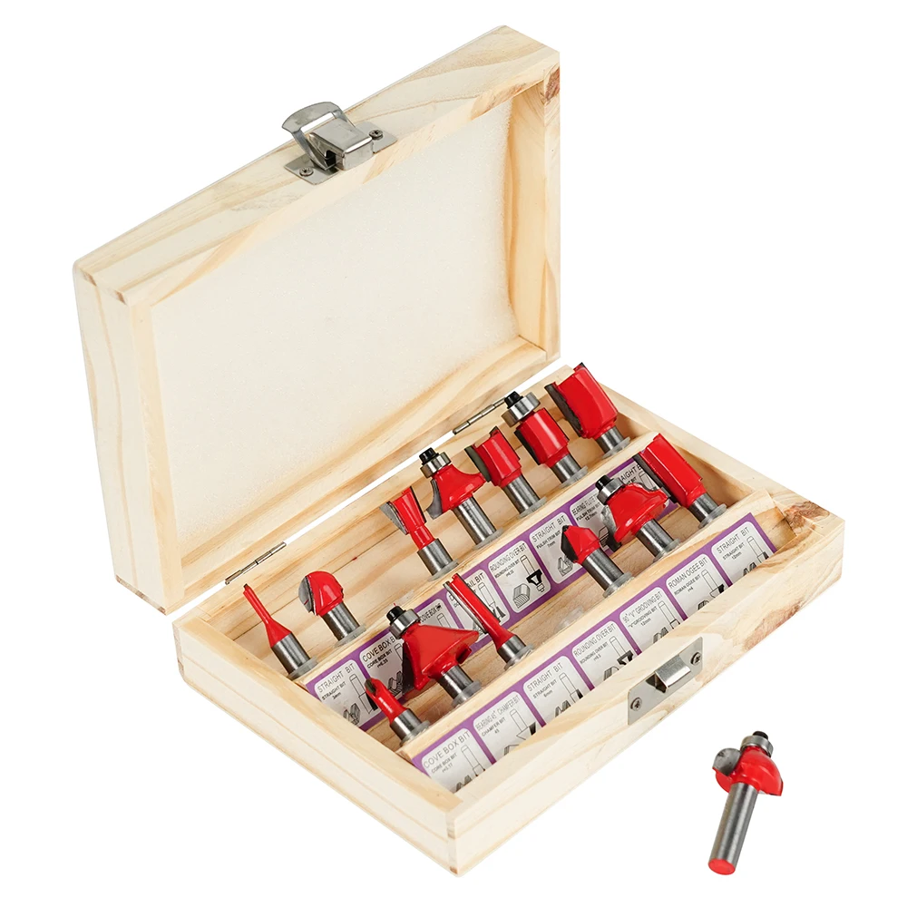 Straight Milling Cutter Set, serragem de tungstênio, acabamento em metal duro, madeira, corte Router Bit, Bit, 6mm, 15Pcs