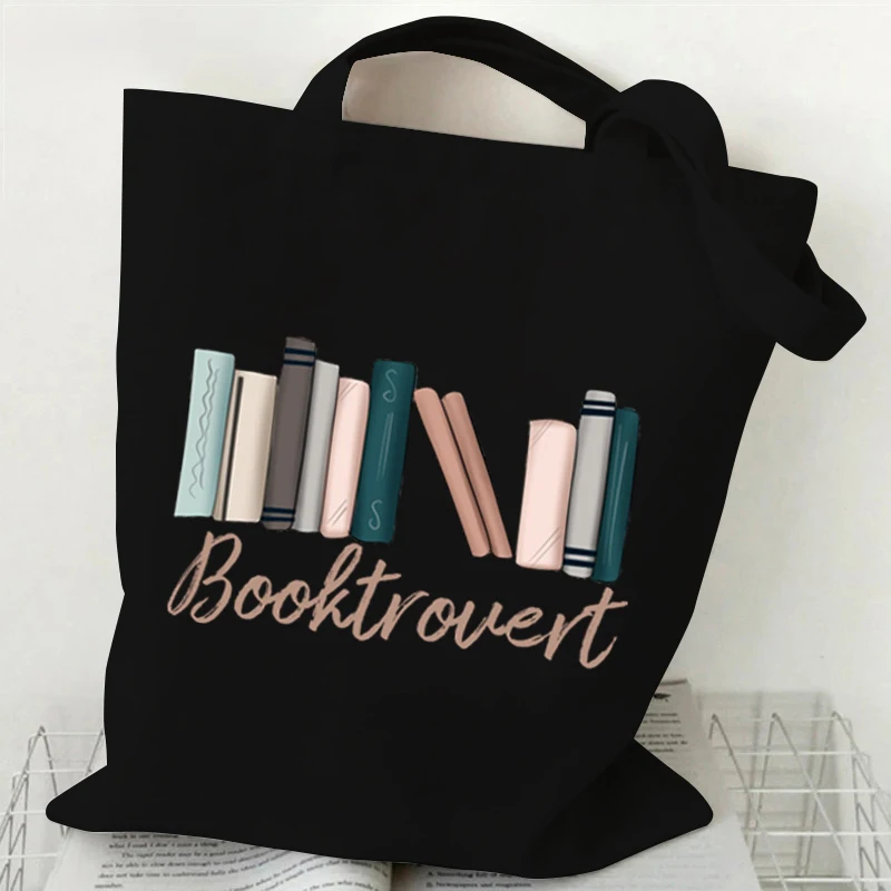 Books and Flower Print Handbag Women Casual Canvas Portable Shoulder Bag \