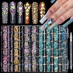 Hot Sale 24grids Mixed Shapes Jewelry Luxury Shiny Diamond For Nail Art Decorations DIY Glass Crystal Set with Dot Drill Pen