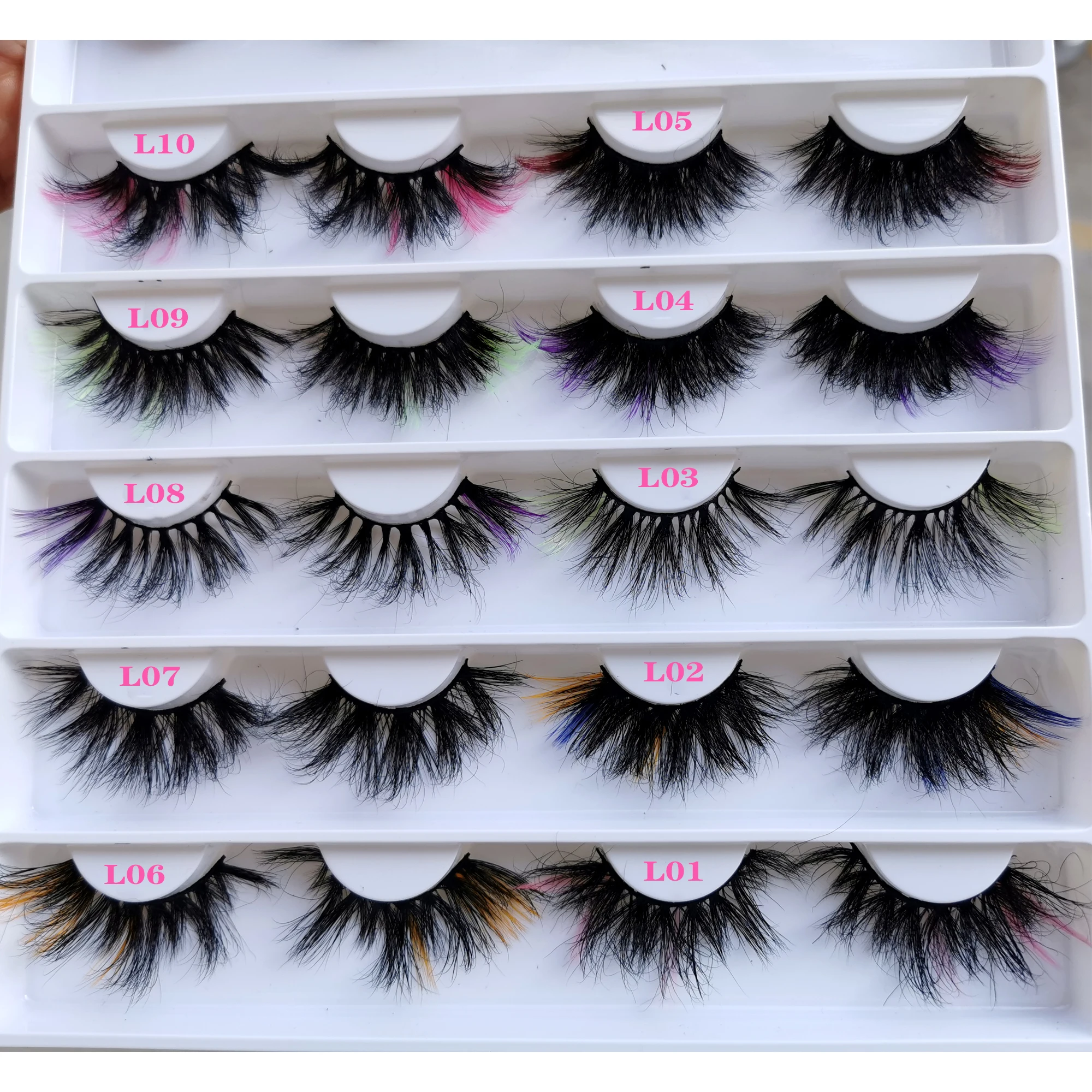 1 Pair Fluffy 25MM Mink Eyelashes Colored Lashes Bulk Wholesale Pink White Red Blue 5D Mink Lashes Supplies Makeup Tools