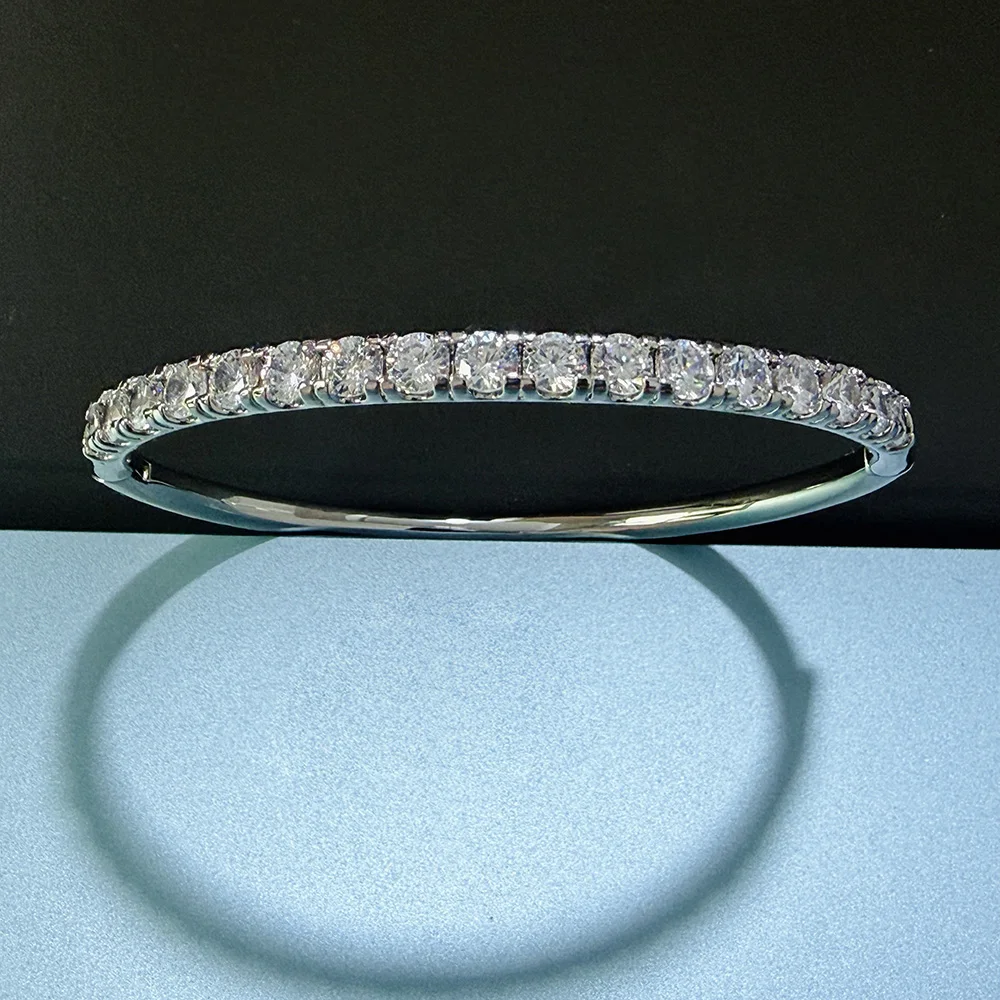 

New Pure 925 Sterling Silver Rose Gold Bangle with Big Diamond Wedding Jewelry for Women Rivet Design Fashionable Luxury Bangle
