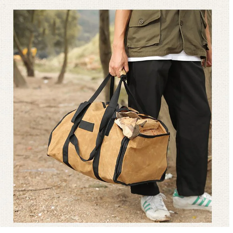 Firewood Canvas Log Carrier Tote Bag Fireplace Large Wood Carrying Bag with Handles Security Strap Camping Outdoor