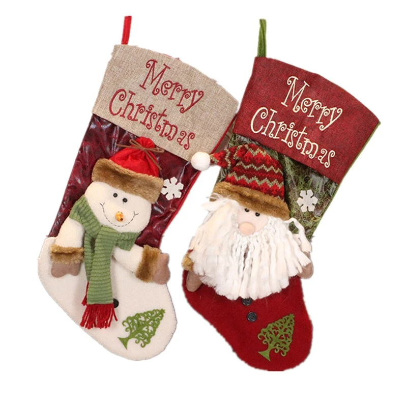 2 PCS Christmas Stocking As Shown Linen + Knitted Wool For Tree Decoration, Personalised Sock Gift Bag For Teenagers, Candy Bag