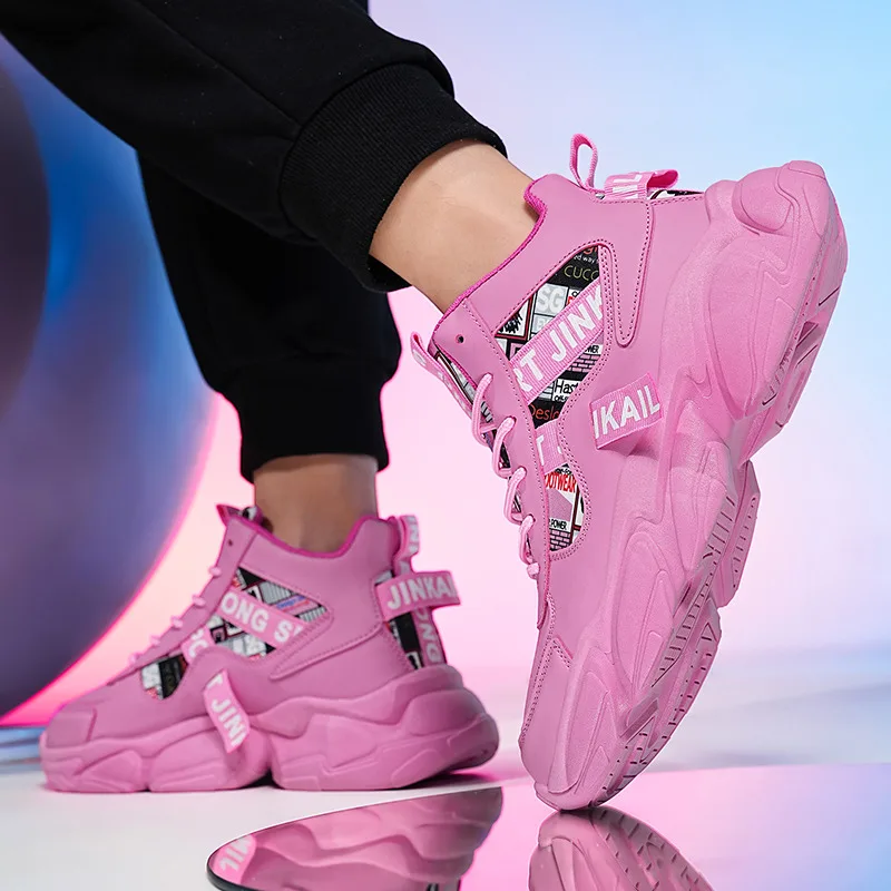 

Autumn Winter Fashion Pink High Sneakers for Men Women Breathable Platform Shoes Man Trainers Outdoor Casual Sneakers Men 2025