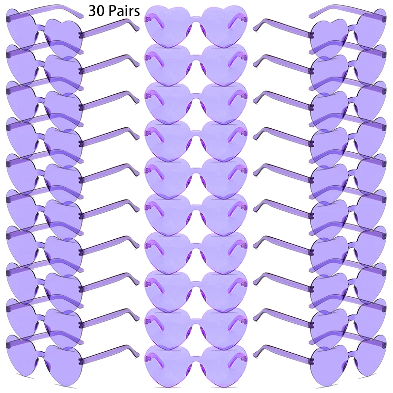 KAMMPT 30 Paar pro Set herzförmige Sonnenbrille, niedlich, randlos, einfarbig, Strandurlaub, Sonnenbrille für Damen, modisches Design, Rave-Sonnenbrille 8