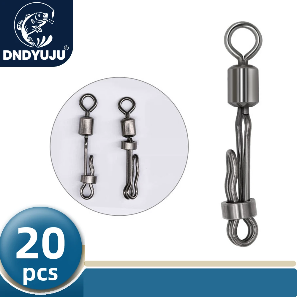 DNDYUJU 20X Carp Rolling Swivel With Lock Snap Quick Change 8-Shape Ring Carp Fishing Pellet Line Connector Fishing Accessories