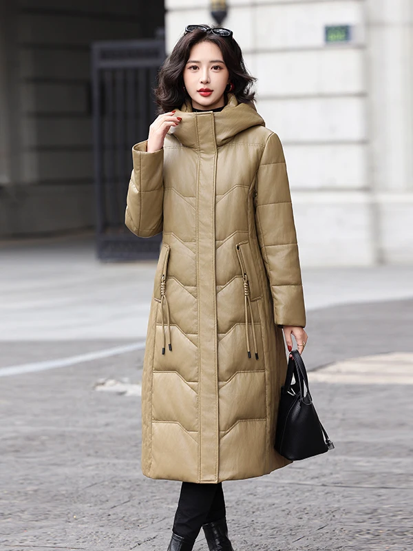 Haining casaco de inverno feminino de comprimento médio eepskin genuíno, casaco de pele de tamanho grande