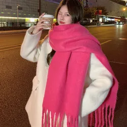 2023 Autumn Winter New Imitation Cashmere Solid Color Women's Scarf Candy Color Soft Couple Thickened Warm Fashion Tassel Shawl