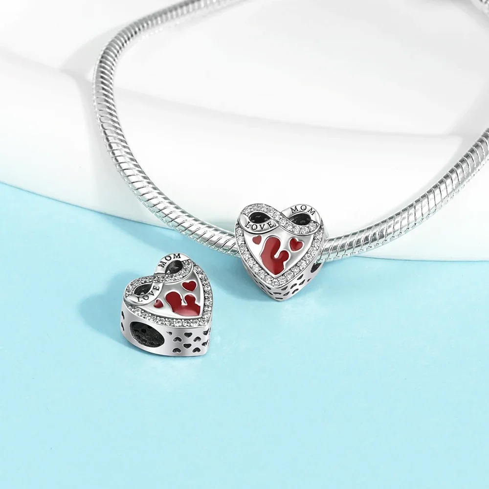 Ciondolo con ciondolo in argento sterling 925 a forma di cuore, amore, casa delle madri, famiglia, perline, adatto per braccialetti, gioielli fatti a mano, regali fai da te