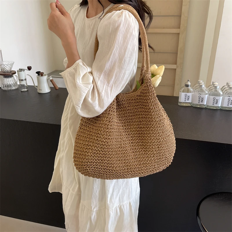 Bolso informal de verano para mujer, bandolera de paja tejida hecha a mano, bolso de mano de gran capacidad, bolsos de lujo para mujer, bolsos de diseñador