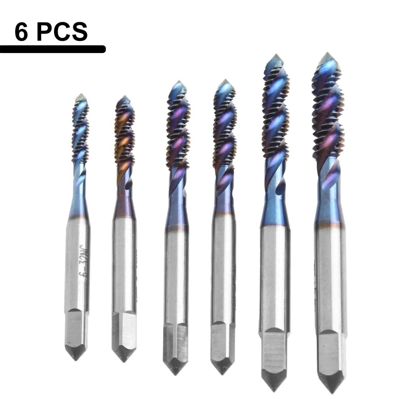 6Pcs Screw Tap HSS  Tap Blue Coated Machine Tap Threading Tools Spiral Tap Drill 6-32NC,8-32NC,10-24NC,10-32NC,12-24NC,1/4-20NC