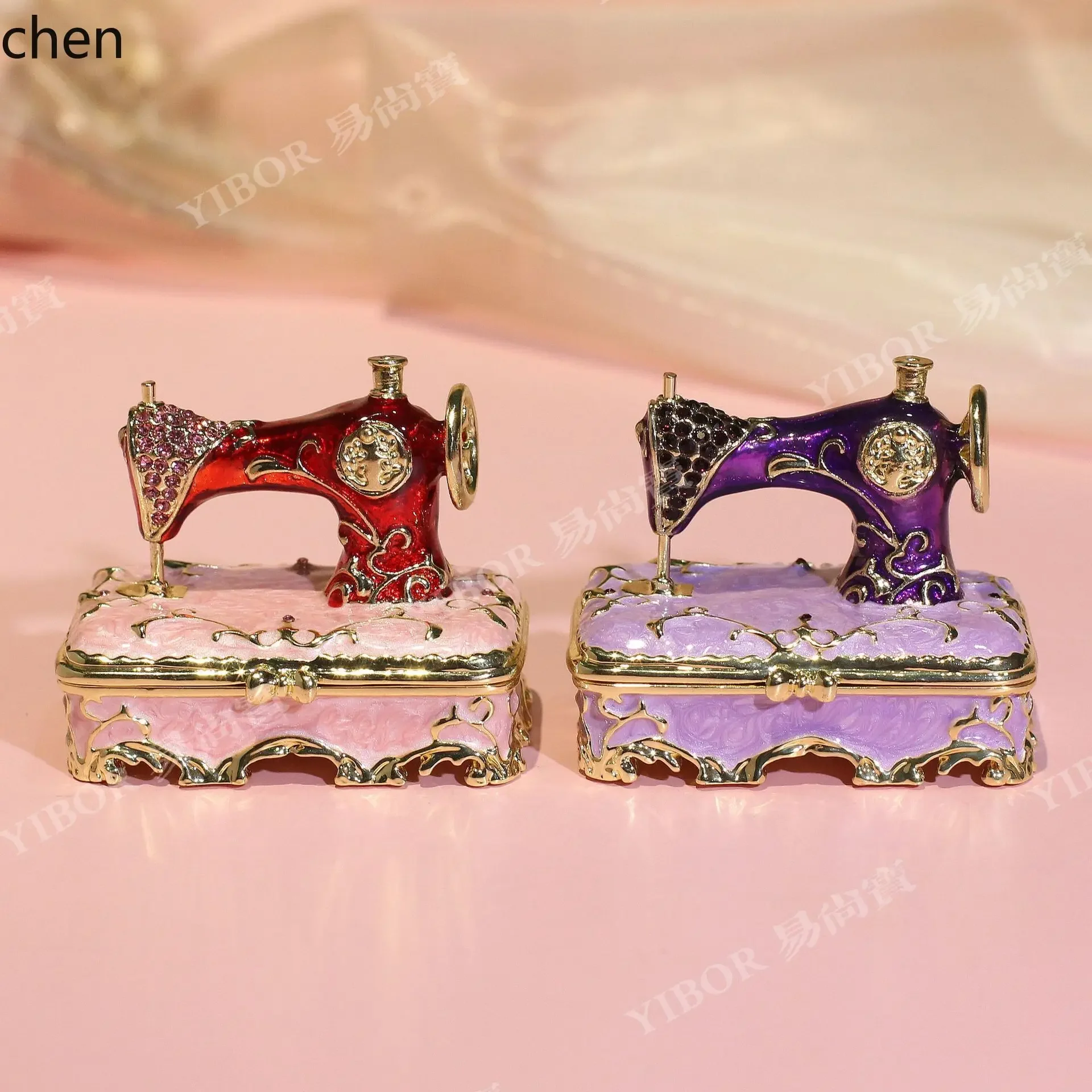 HT  Manufacturer Wholesale Diamond-Embellished Sewing Machine Decorative Box Enamel Craft Ornament Foreign Trade Gift