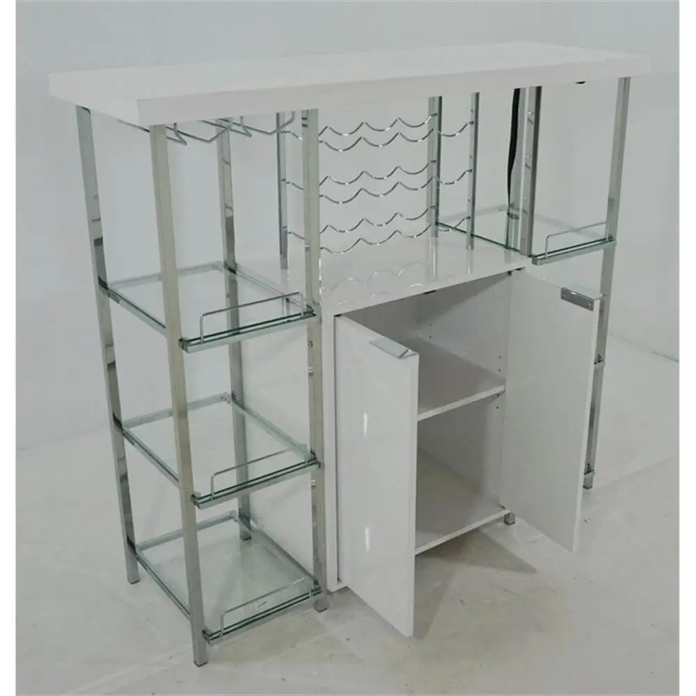 Wood Bar Cabinet, 2-Door, Glass Shelves, Stemware & Wine Storage, Home Bar Furniture, 43