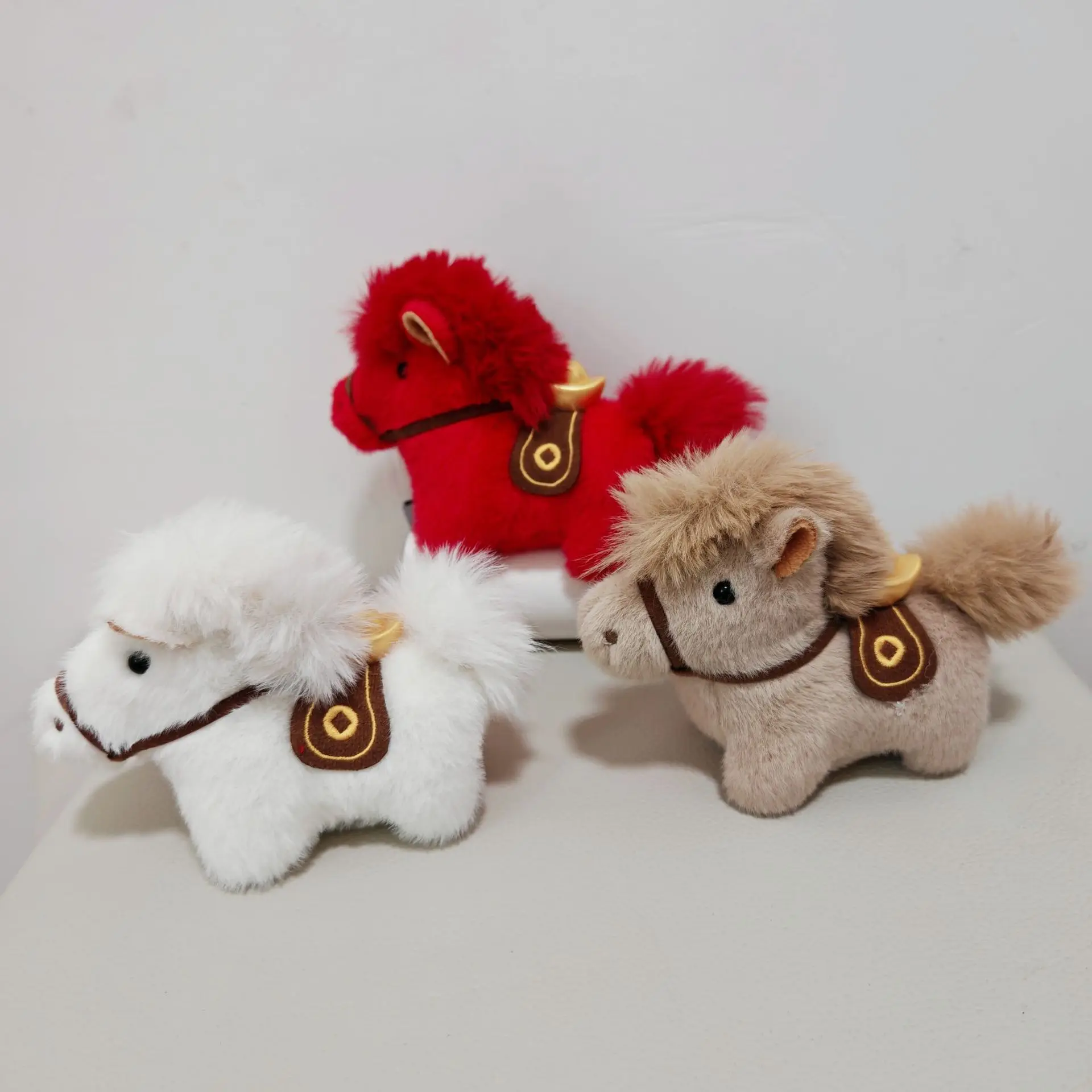 2026 Year of the Horse Mascot Cute Plush Pony Keychain Student Bag Pendant Get Rich Immediately Stuffed Toy Keyrings for Student
