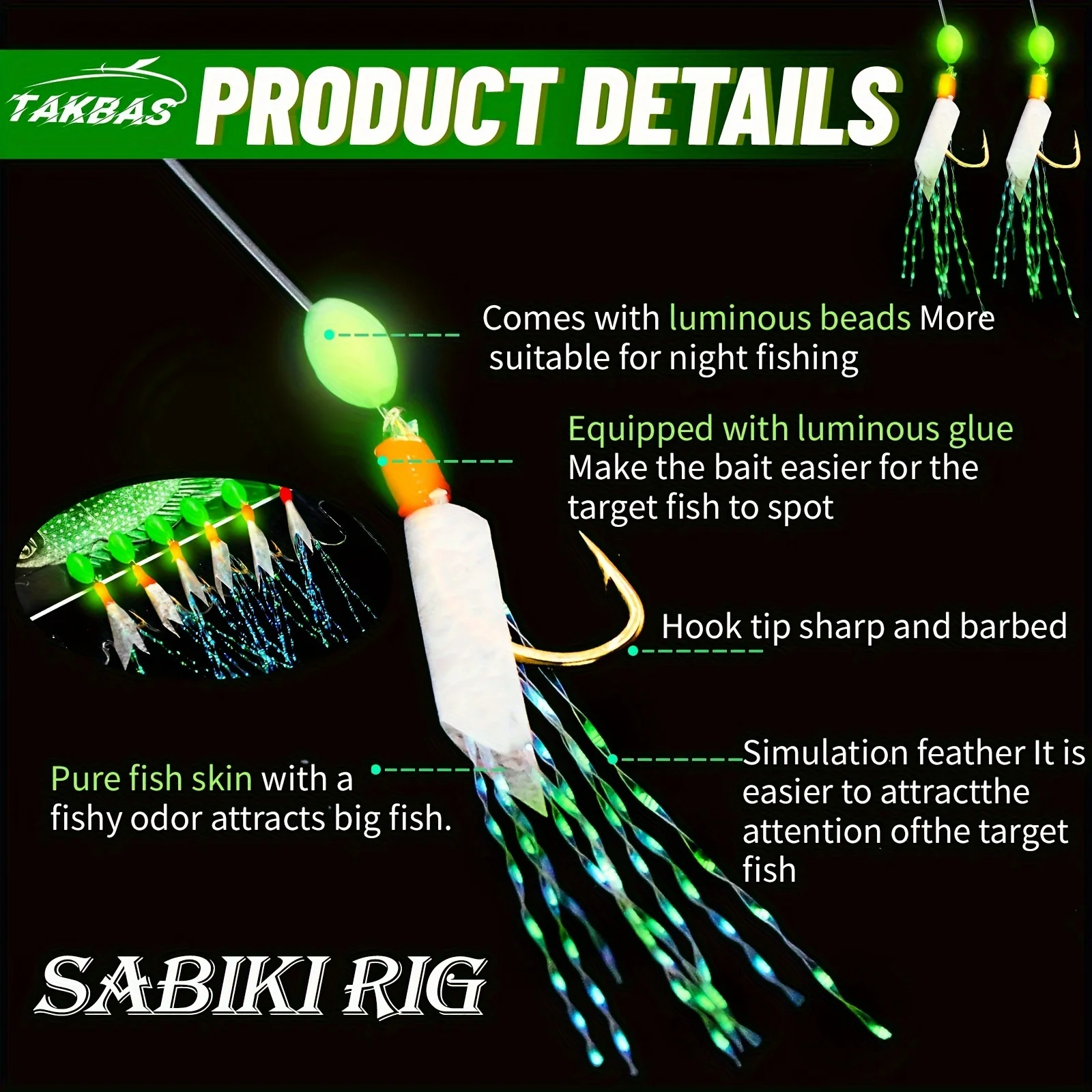 10Packs Sabiki Rigs, Saltwater Fishing Bait, Real Fish Skin Feathered Hooks For Freshwater, Flasher Sabiki Rig For Mackerel