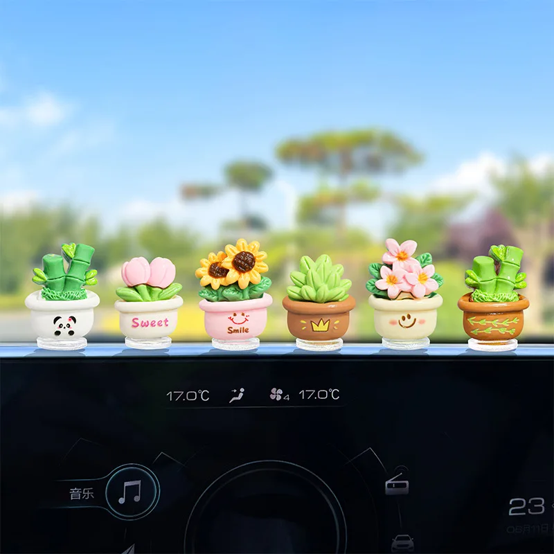 Decorative Vehicles Car Ornament Cute Little Fresh Potted Plant Console Interior Accessories Women Mini 6-piece-set Ins Simple view 5