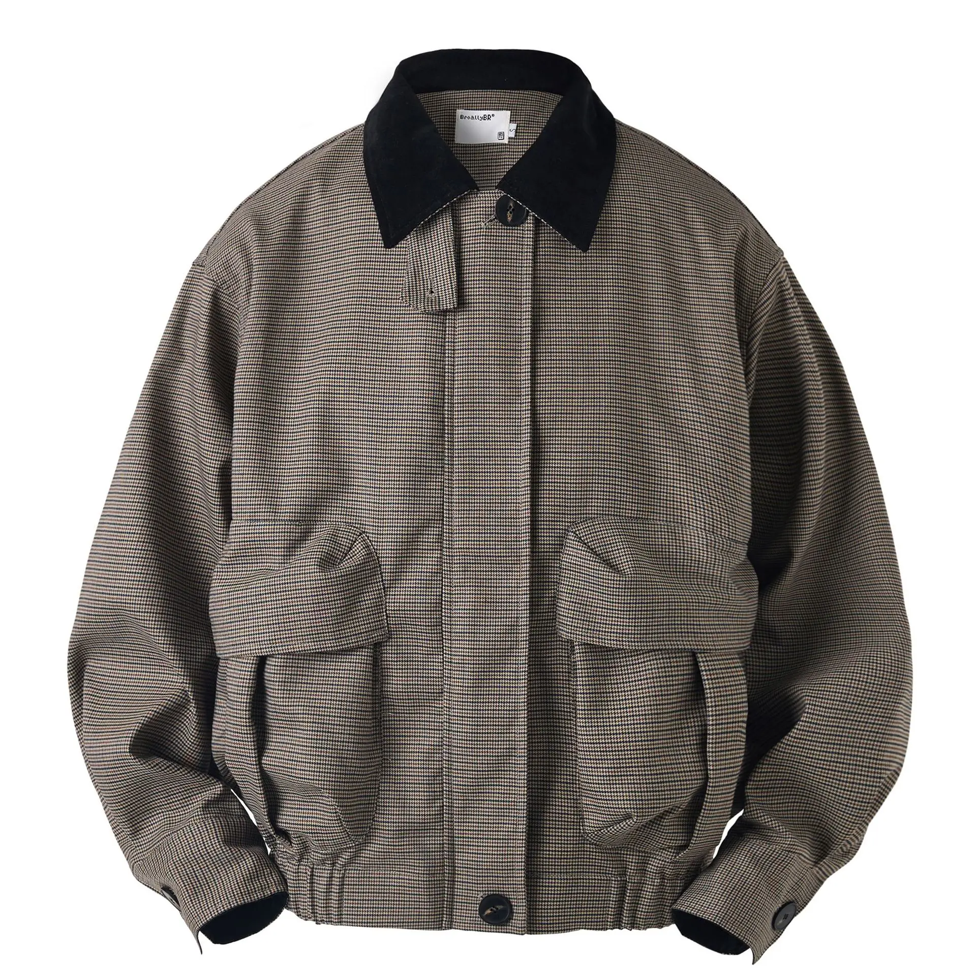 Houndstooth British Retro Field Jacket Unisex Classic Check Lapel Premium Windproof Workwear Multi-Pocket